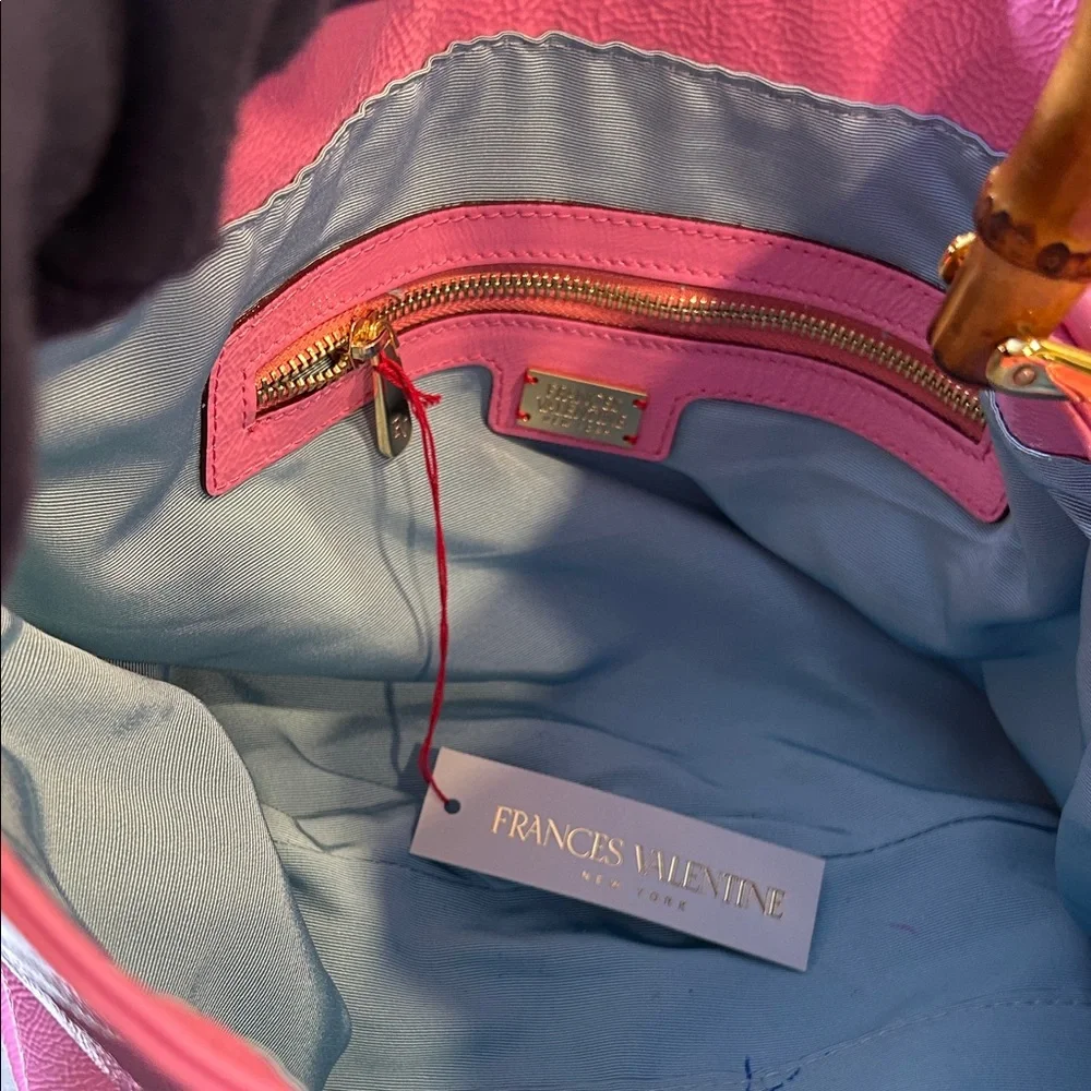 Frances Valentine Pink Patent Leather Hobo Bag with Bamboo Handle